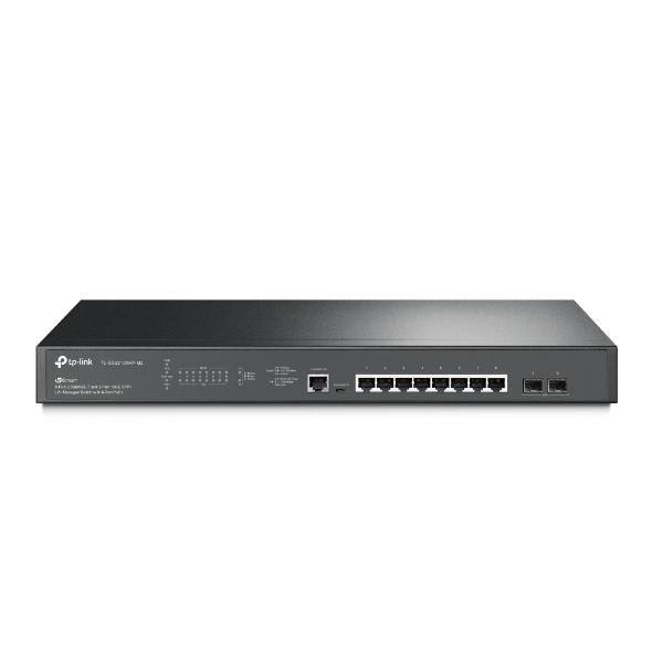 TP-Link TL-SG3210XHP-M2 JetStream switch with 8 ports and 2 SFP+ slots, designed for high-performance networking.